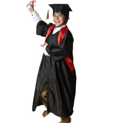 Prebooking New Convocation / Graduation/ Degree Black Gown with Degree Cap & Red Sashe