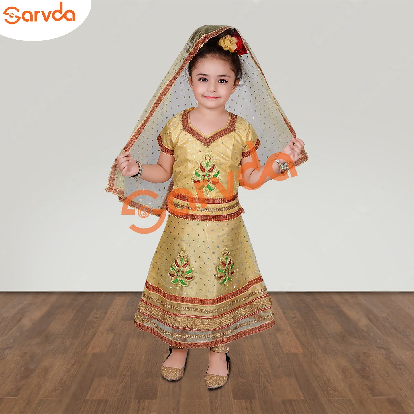 Lahenga Choli with Duppatta Full Set- Golden  (Radha/Rani/Dance)