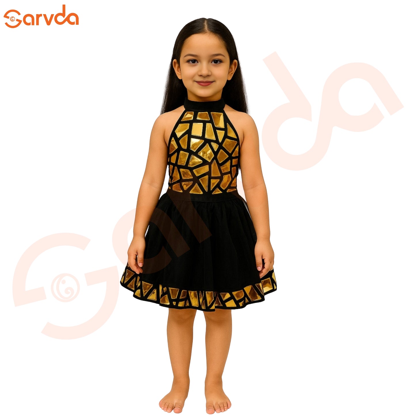 Golden Mirror Mosaic Dance Costume For Girls