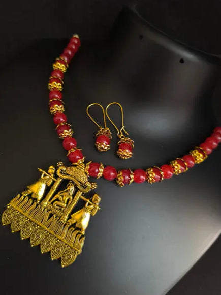 Fancy Jewellery Set Red & Golden