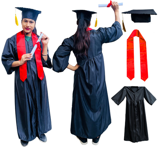 Prebooking New Convocation/Degree Gown Black Colour With Red Sashe For Girls - Adult