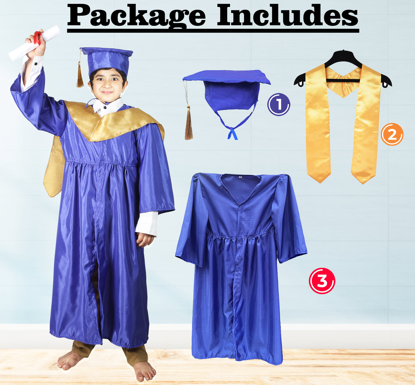 Prebooking /New Convocation / Graduation/ Degree Blue Gown with Degree Cap & Golden Sashe