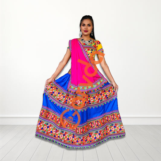 Rayon Double Border Gujrati Lahenga Adult size - Assorted Colors