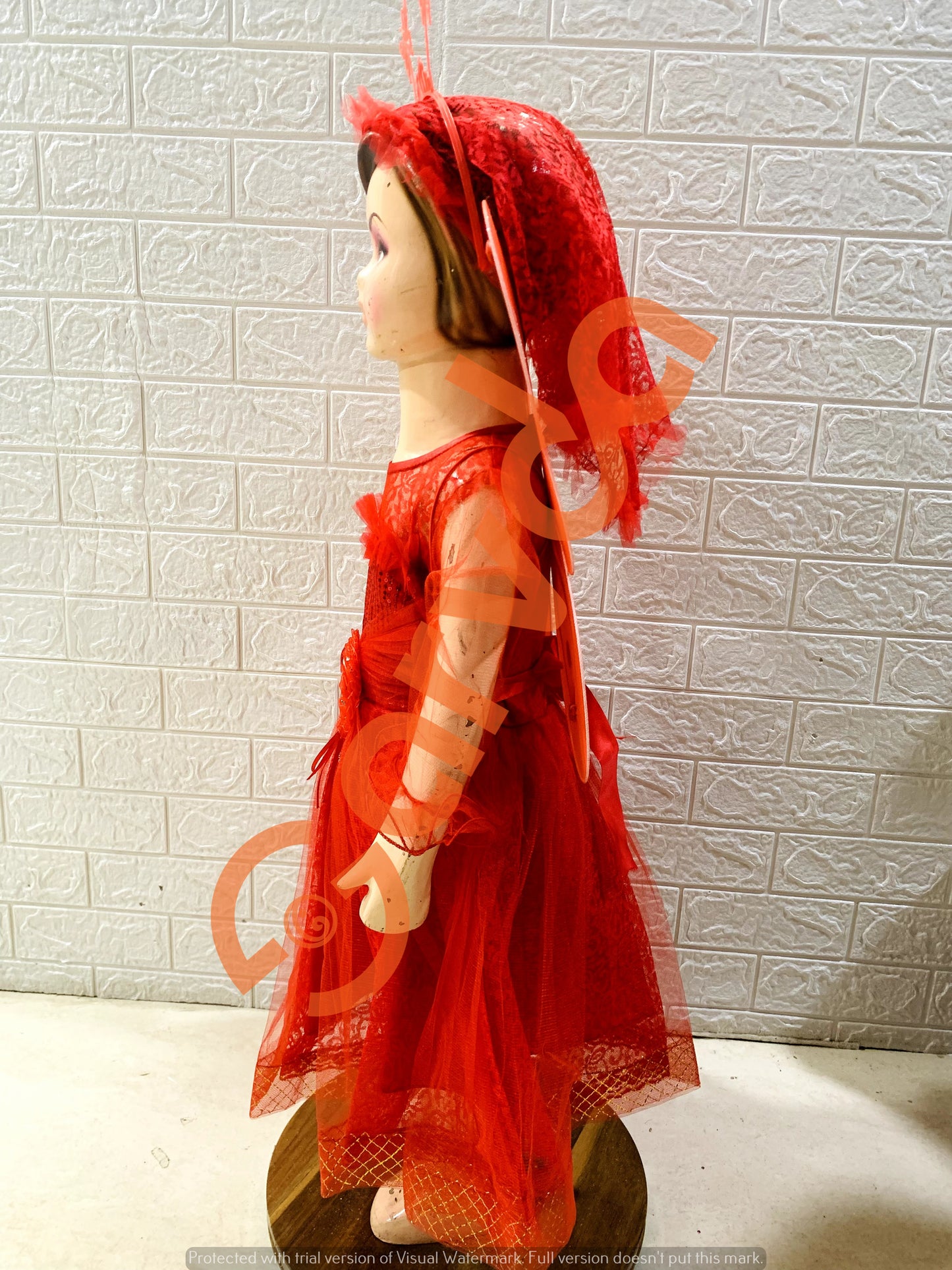 Fairy / Pari Frock dress with wings, hairband, fairy stick - Red