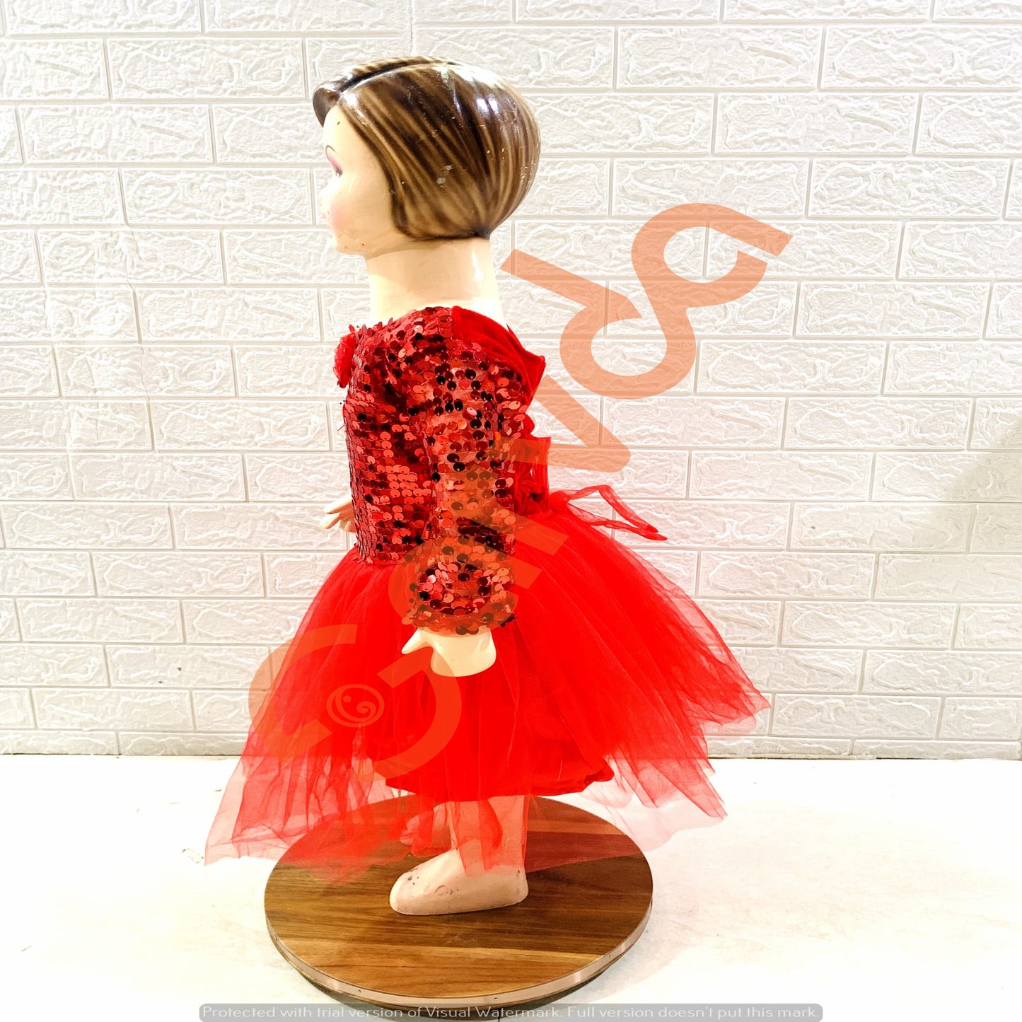 One Side Off-Shoulder Red Frock with one band