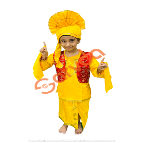 Bhangra / Punjabi Boy Costume with Big Turban - Assorted Colour