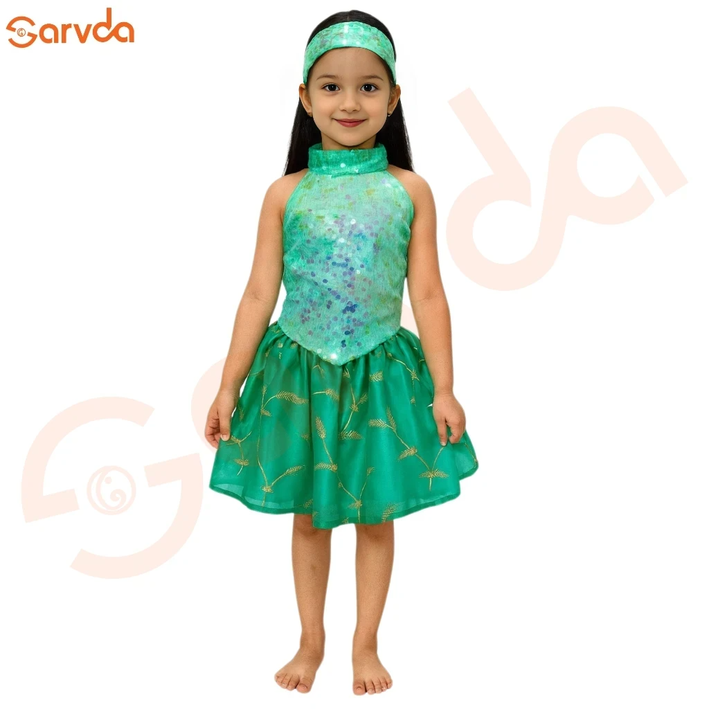 Rainbow Green Latkan Top And Skirt For Girls