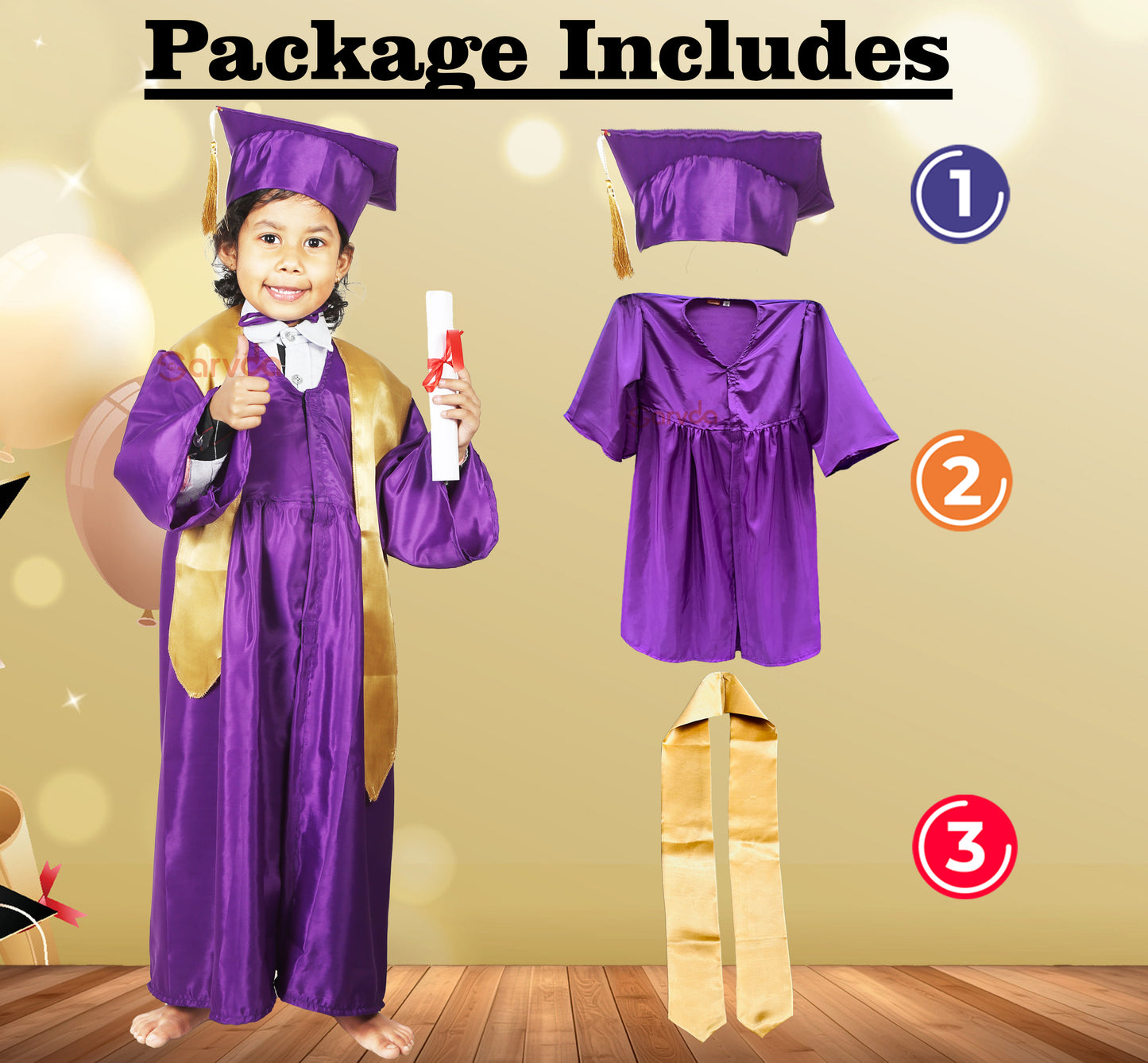 Prebooking New Convocation / Graduation/ Degree Purple Gown with Degree Cap & Golden Sashe