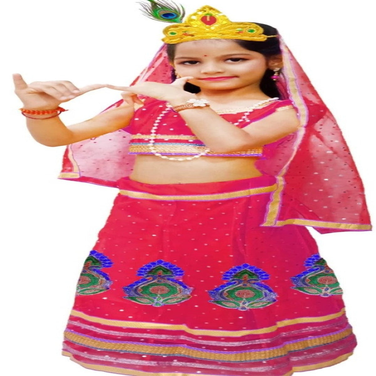 Lahenga Choli with Dupatta Full Set-Pink (Radha/Rani/Dance)