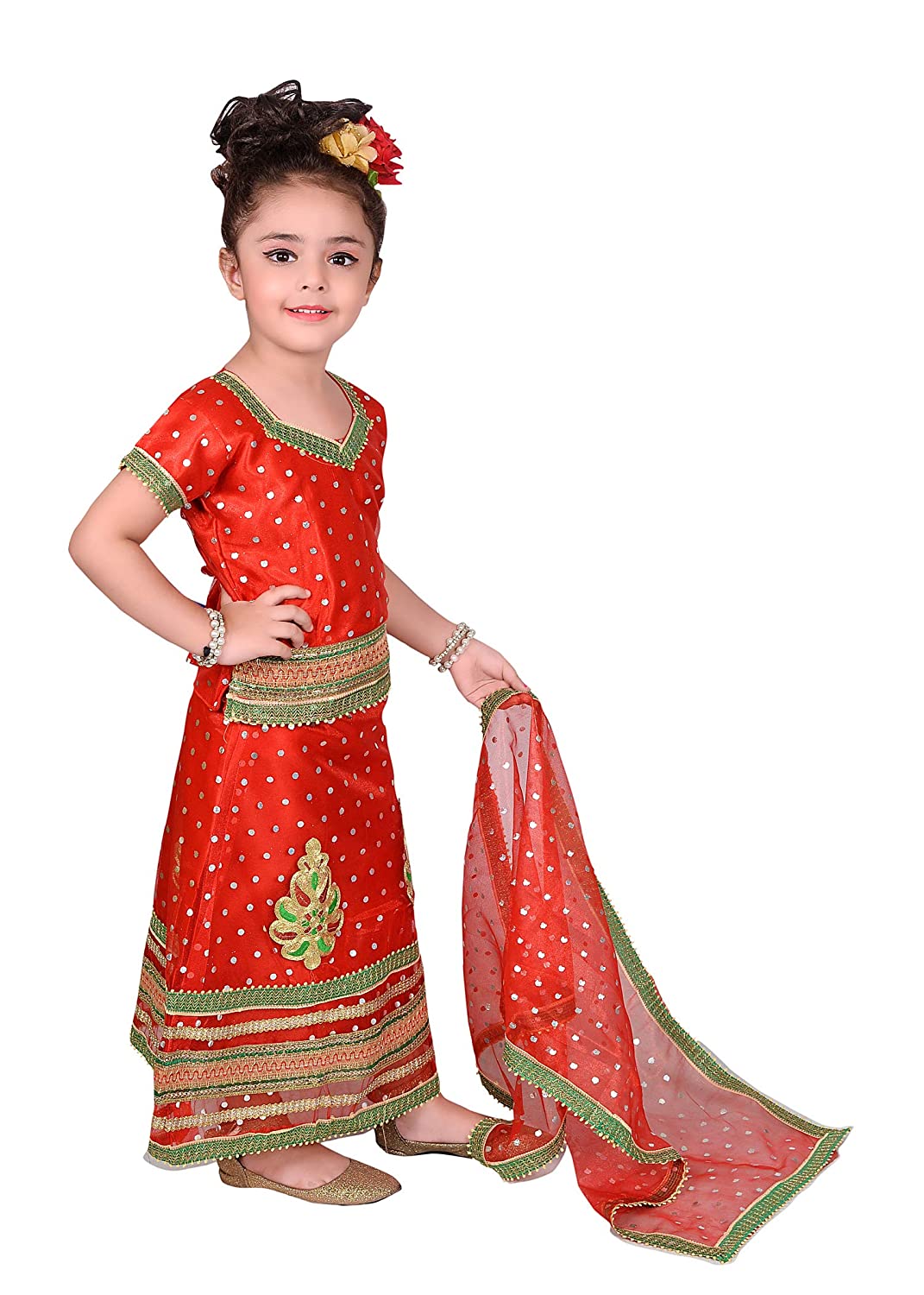 Lehenga Choli with Duppatta Full Set- Carrot Color  (Radha/Rani/Dance)