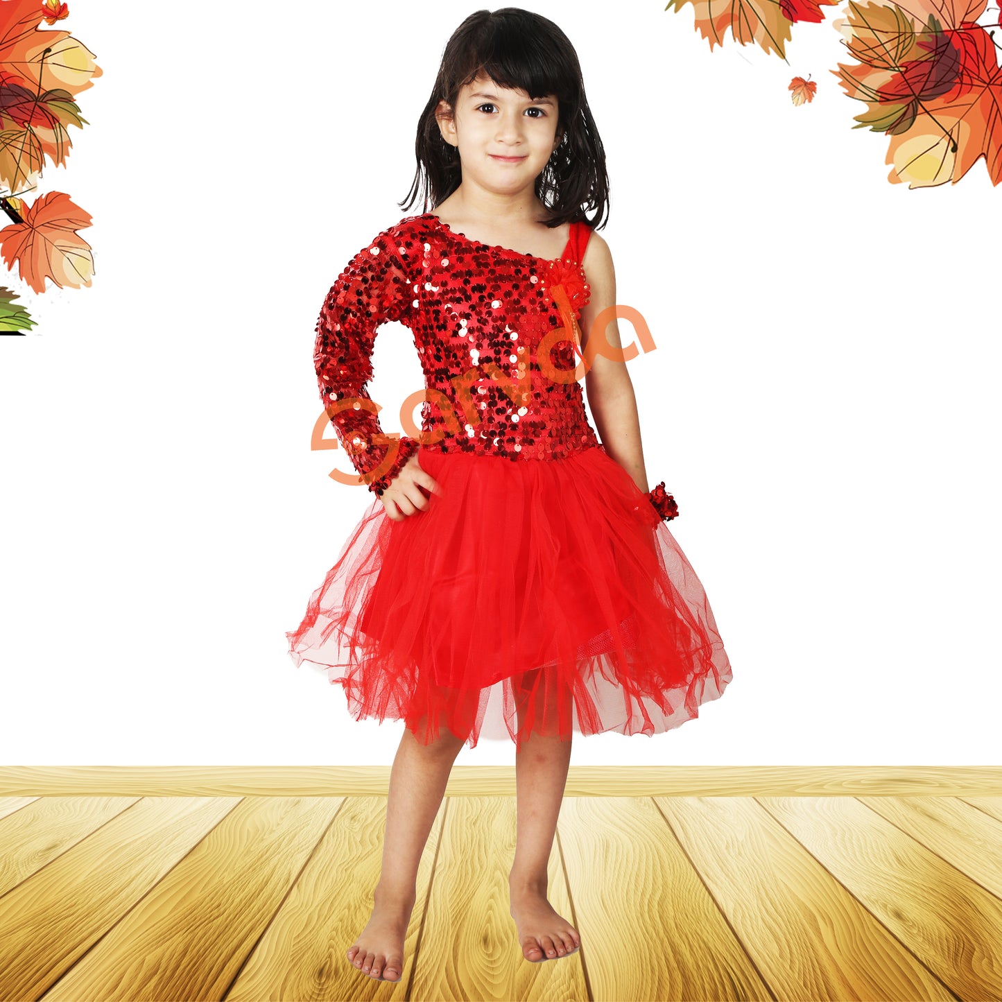One Side Off-Shoulder Red Frock with one band