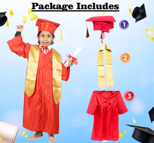 Prebooking New Convocation / Graduation/ Degree Red Gown with Degree Cap & Golden Sashe