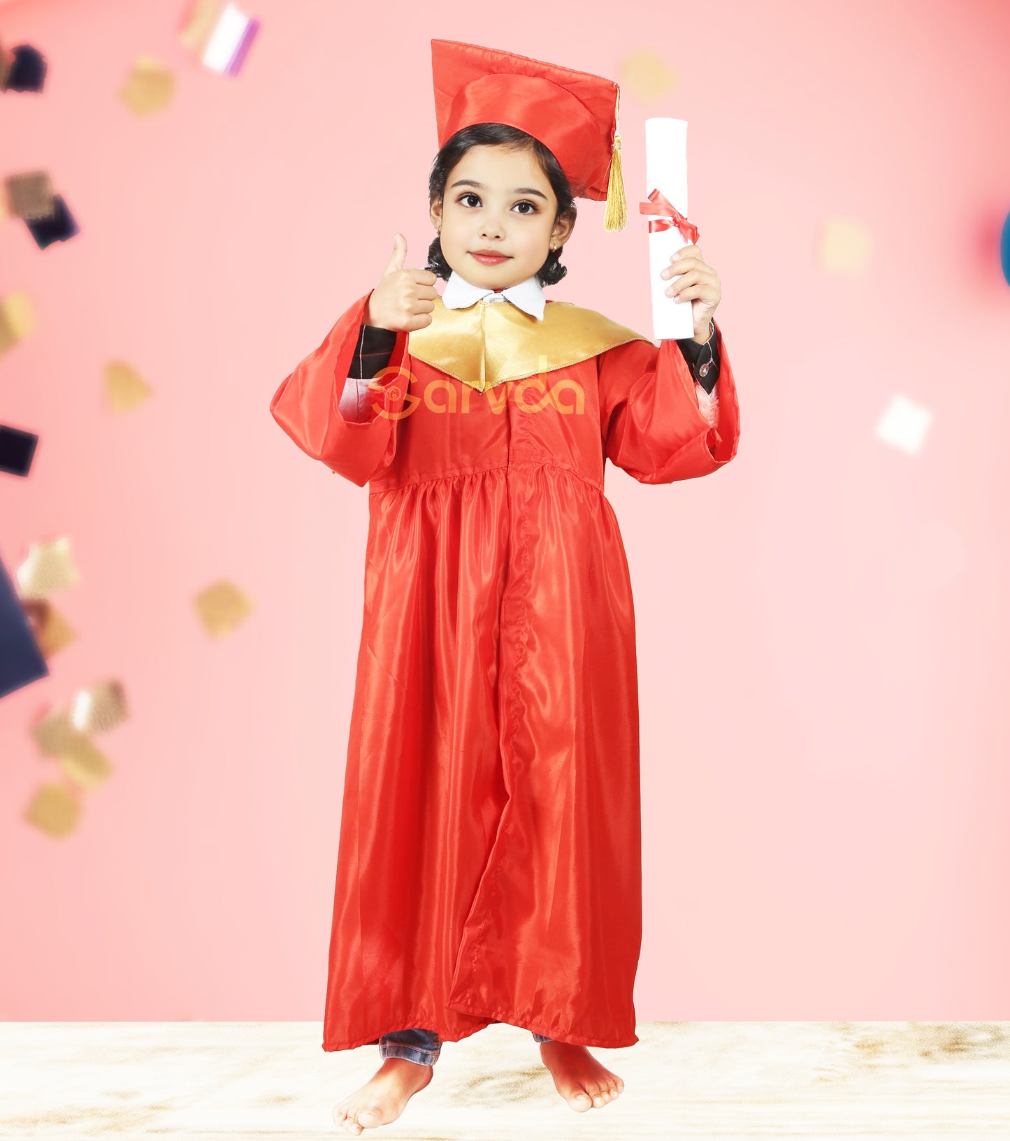 Prebooking New Convocation / Graduation/ Degree Red Gown with Degree Cap & Golden Sashe