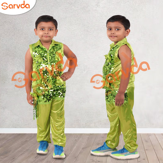 Western Boy Shirt and Full pant Set - Green Sequence