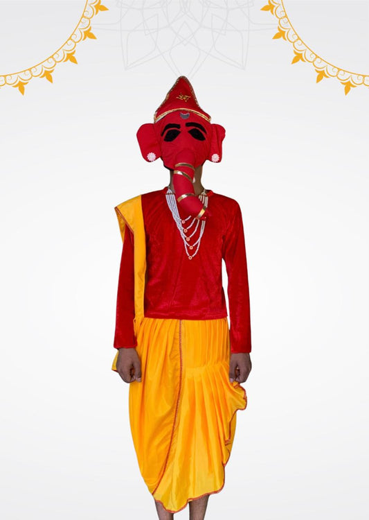 Red Velvet Top And Yellow Dhoti / Ganesh ji Costume - Without  Mask