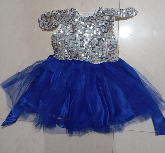 Silver Sequence with Blue Net Frock