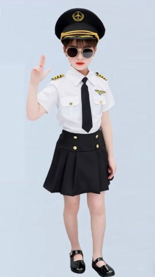 Sarvda Pilot Costume full Set (Shirt, Skirt,Tie and Cap) For Girls