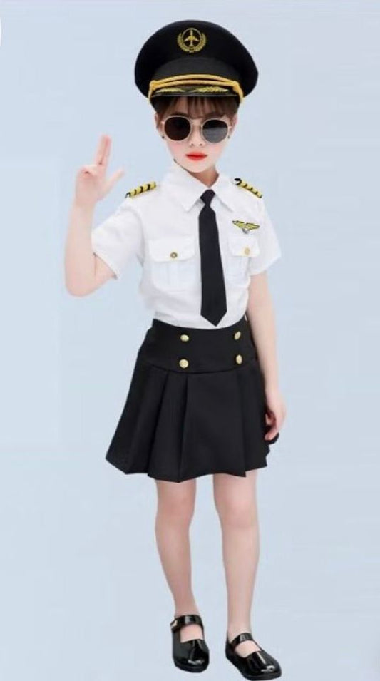 Sarvda Pilot Costume full Set (Shirt, Skirt,Tie and Cap) For Girls