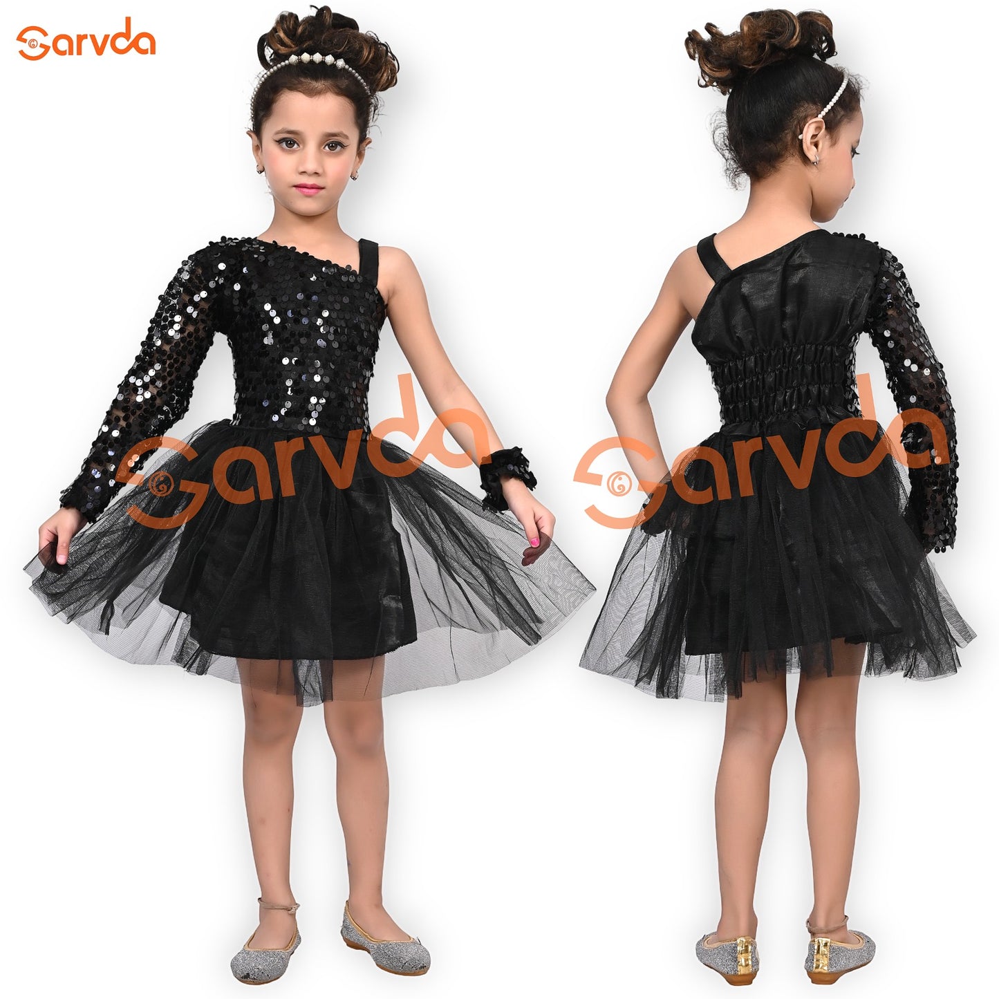 One Side Off-Shoulder Black Frock with one band