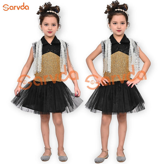 Black And Golden Western Dress For Girls
