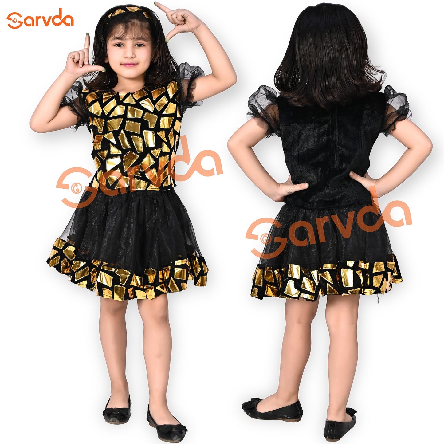 Golden Mirror Mosaic Dance Costume For Girls