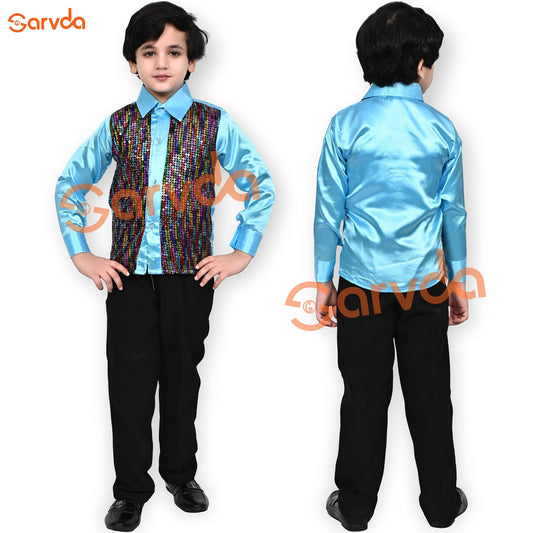 Sky Blue Satin Shirt With Multicolour Seq
