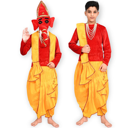 Red Velvet Top And Yellow Dhoti / Ganesh ji Costume - Without  Mask