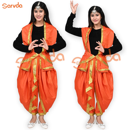 Black Top And Orange Frill Dhoti with Hip Cover and Dupatta (Patka)