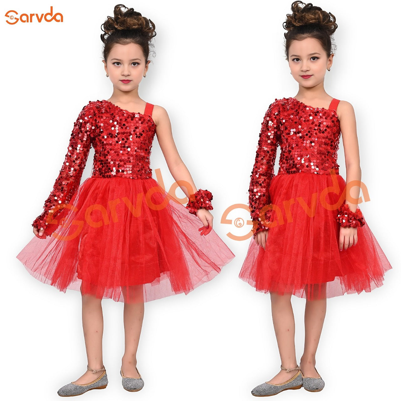 One Side Off-Shoulder Red Frock with one band