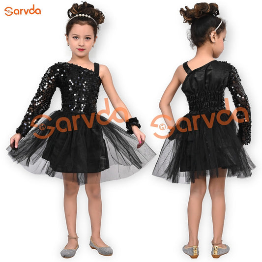 One Side Off-Shoulder Black Frock with one band