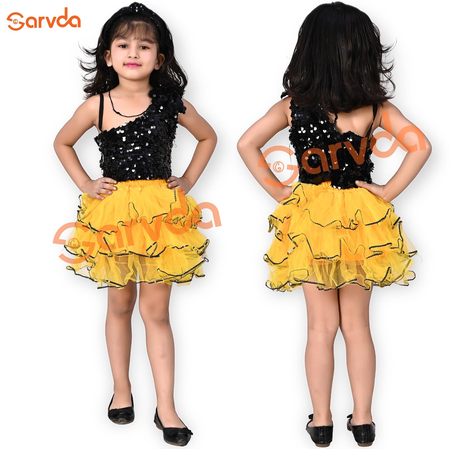 Black Top with Yellow Skirt Set for Girls