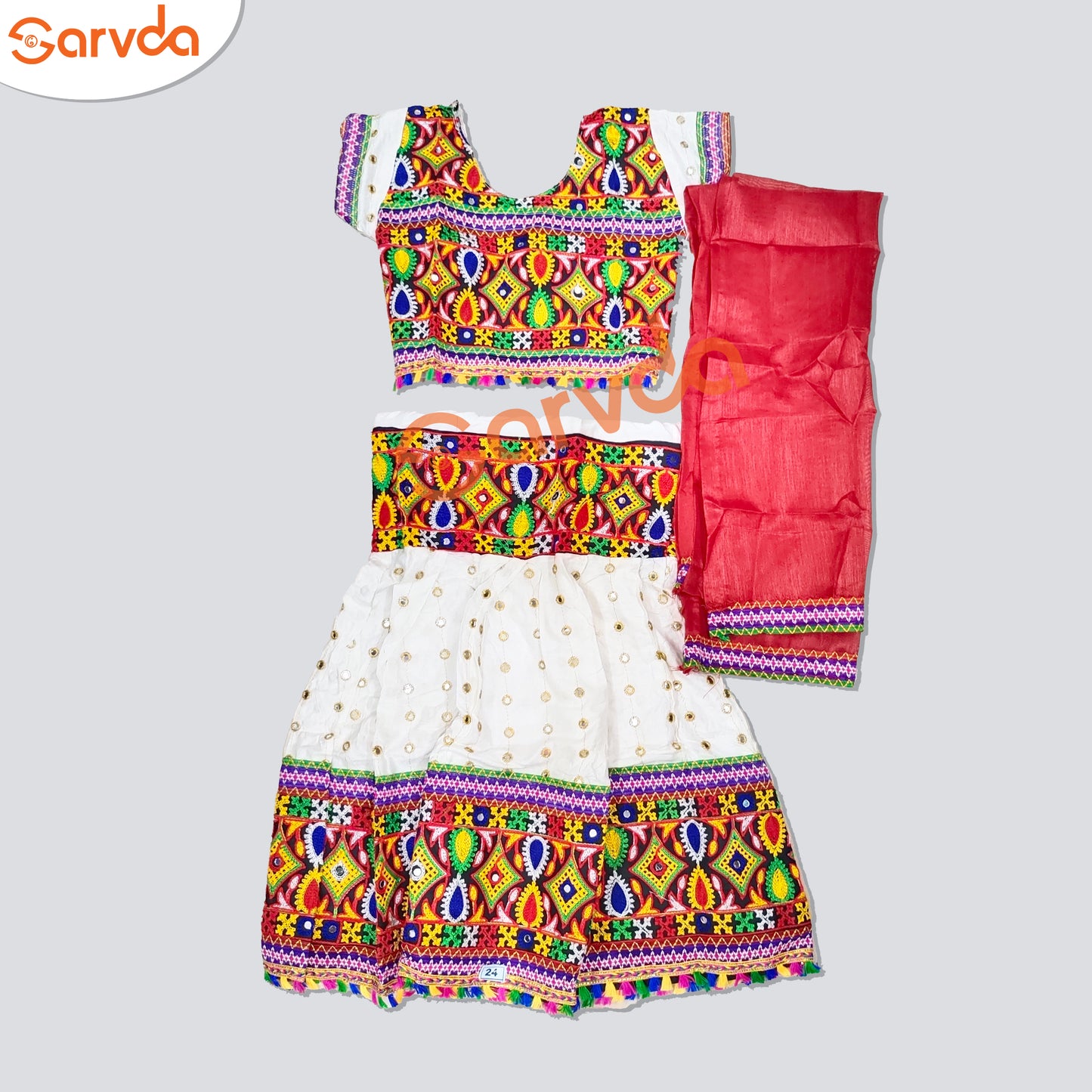 Mirror Lahenga choli - white