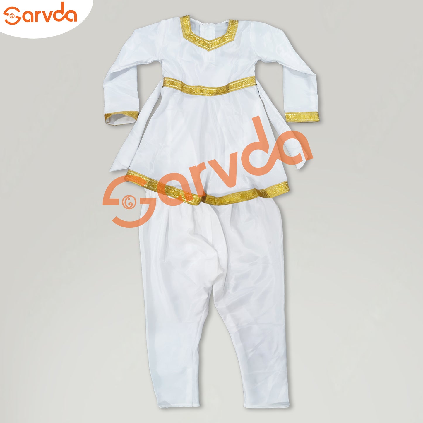 White Anarkali with Golden Border with white pajami Set