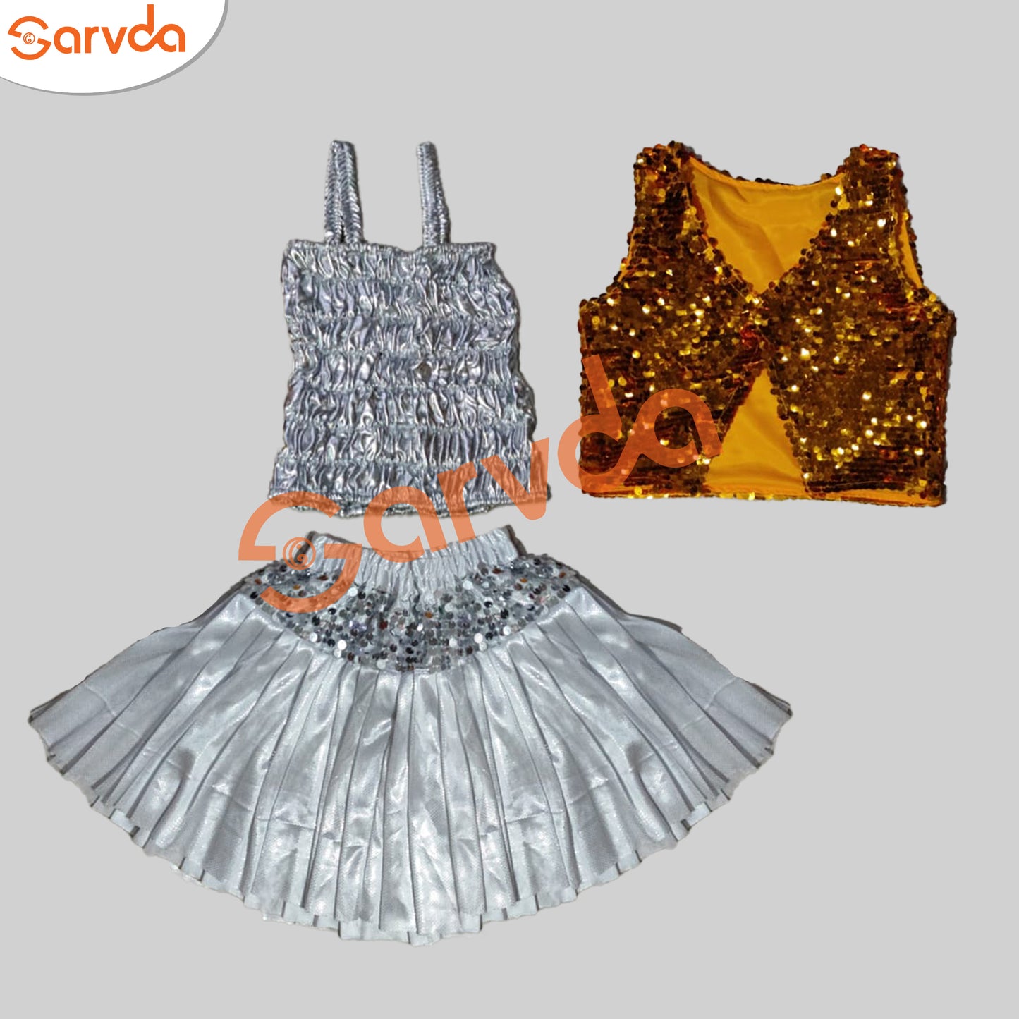 Yellow Jacket, Silver Top and Skirt Western Set