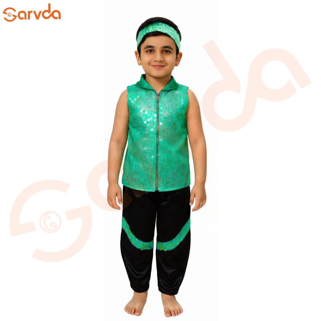 Rainbow Green Latkan Shirt And Black Pant For Boys