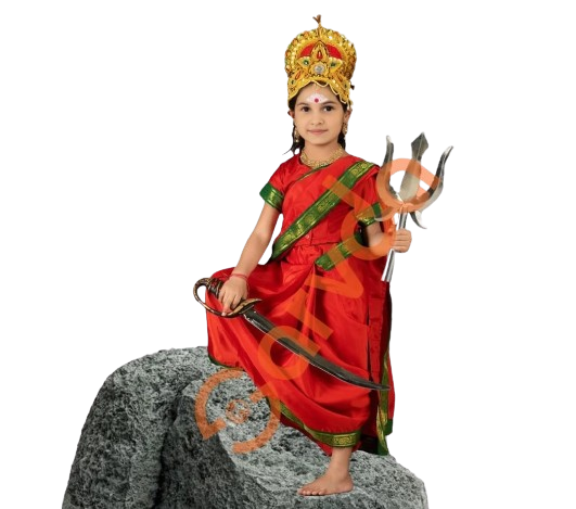 Durga Mata / Laxmi mata  Fancy Dress - Red Saree Green Border