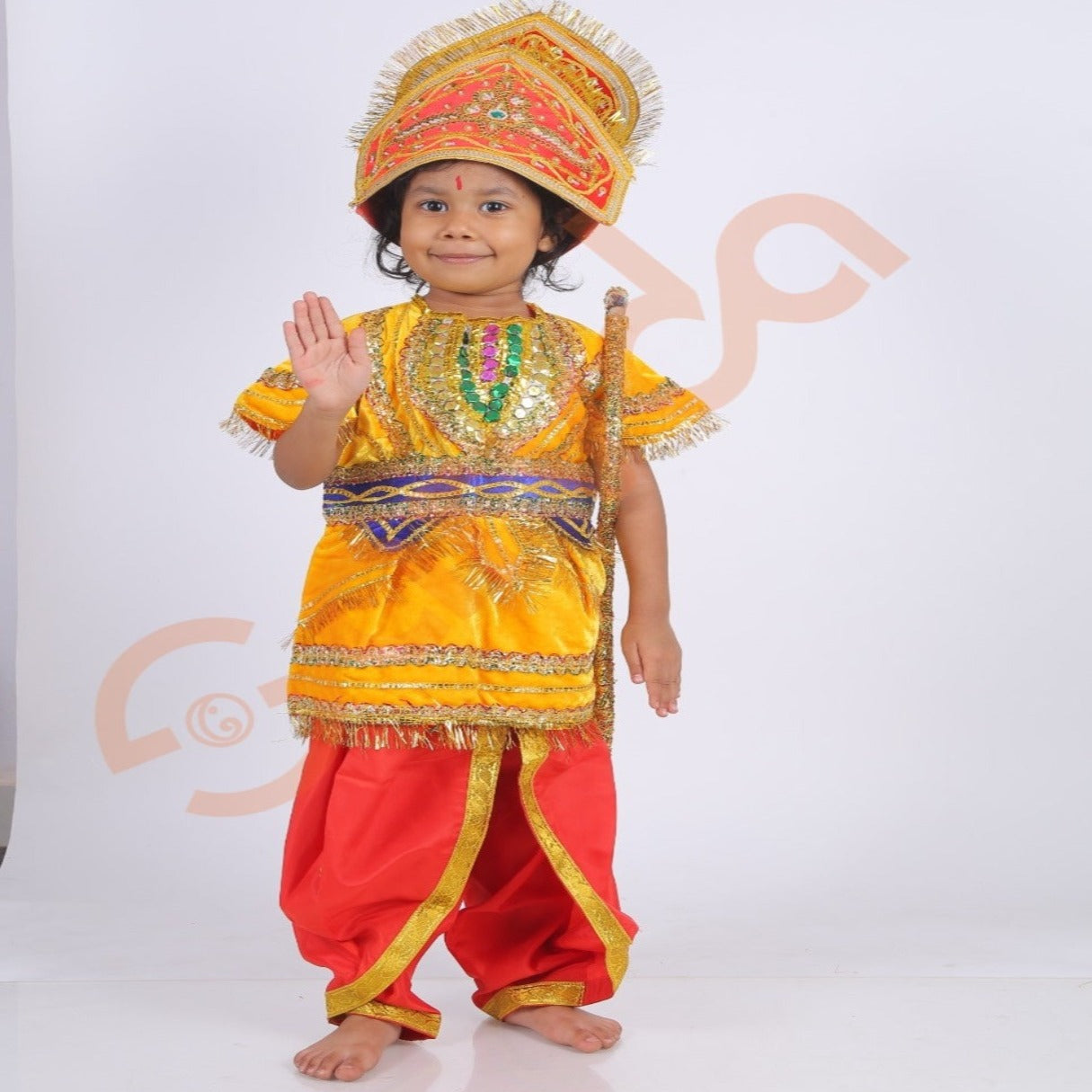 Raja/ Ram kids costume - Yellow Coat and Red Dhoti