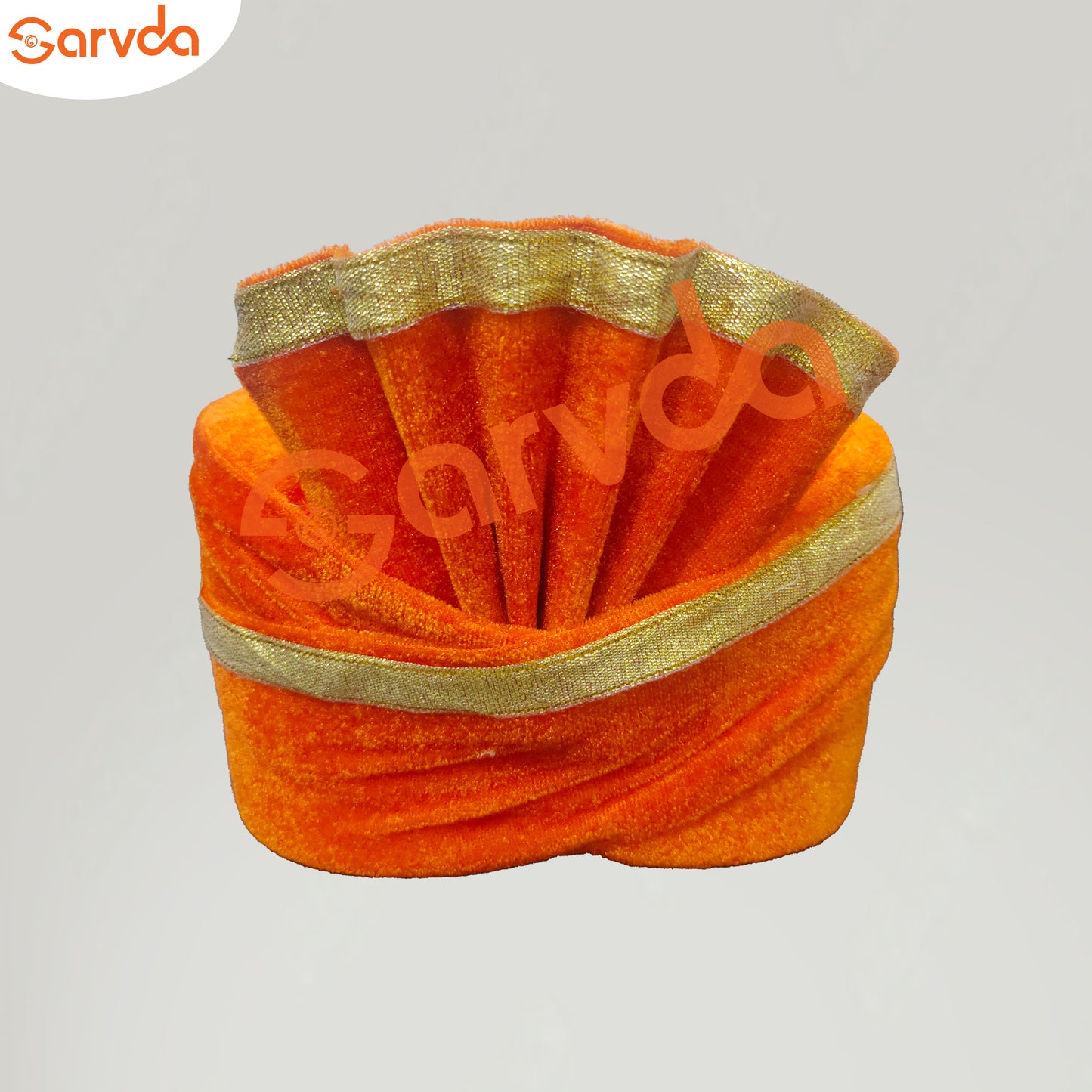 Orange velvet pagri/ Safa-(Heavy shipping rate may be increase)