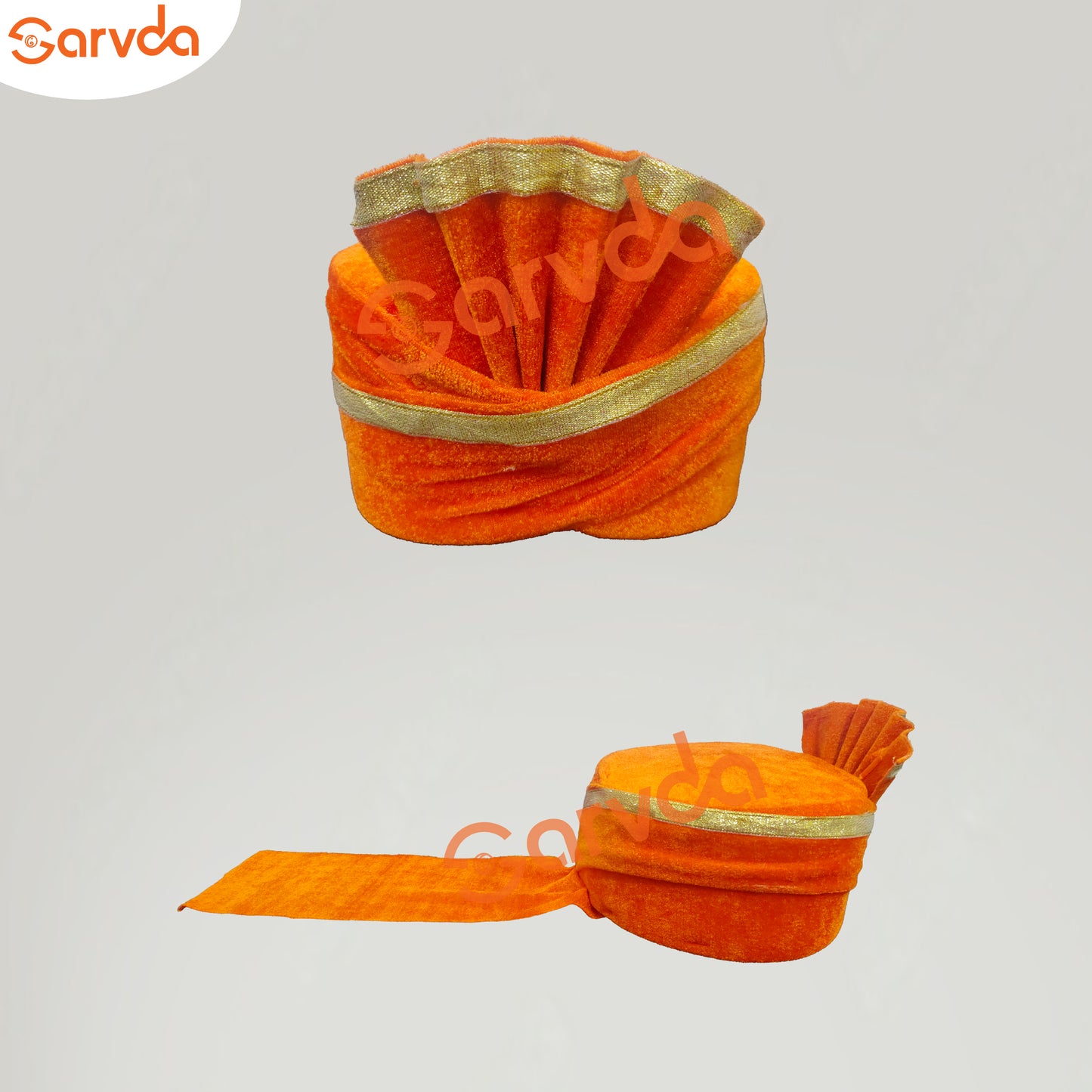 Orange velvet pagri/ Safa-(Heavy shipping rate may be increase)